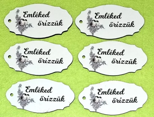 Nyomtatott fa Madárkás  Emléked őrizzük felirattal	6db/csomag	8x4cm 
