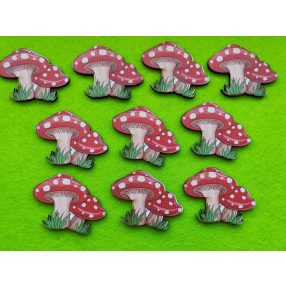  Nyomtatott Fa 3db piros gomba fűvel	10db/csomag	4 x 4 cm