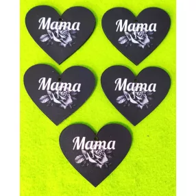   Nyomtatott fa Fekete Szív Mama  felirattal	5db/csomag	6x7cm 