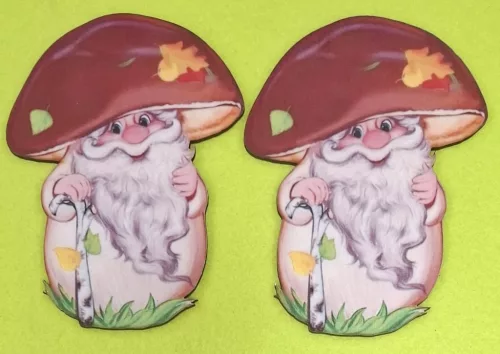 Nyomtatott fa manó barna gomba kalapban	2db/csomag	9x12cm 