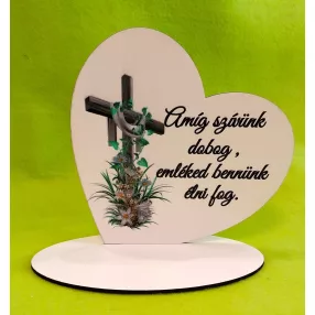   Nyomtatott fa Talpas szív keresztel Amíg szívünk….	1szett	18cm 