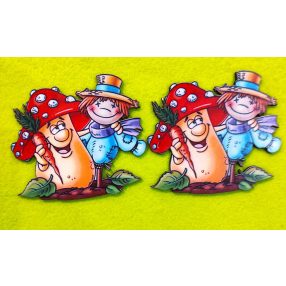    Nyomtatott fa Nagy Vidám gomba madárijesztővel 	2db/csomag	10x9cm 