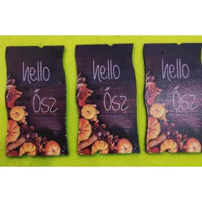   Nyomtatott fa Barna deszkás háttér tökkőkel hello Ősz   Felirattal	3db/ csomag 	5,5x9,5cm 
