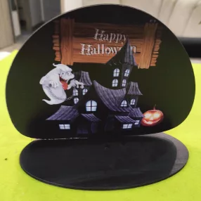    Nyomtatott fa Talpas  tábla Happy halloween 3db tökkel 	1 szett	19x14cm 