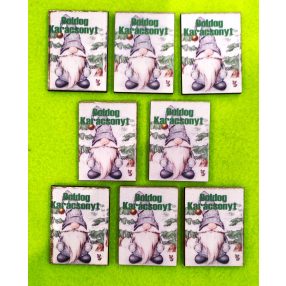    Nyomtatott fa Fenyős háttérrel  manó Boldog Karácsonyt felirattal	8db/csomag	4x5cm 