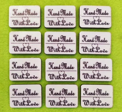 Nyomtatott  fa Hand Made With Love	 	3,5x2.5cm 