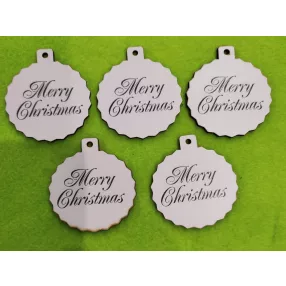   Nyomtattot fehér  fa Merry christmas fodros gömb	5db/csomag	6x6,5cm 