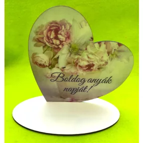    Nyomtatott fa  Talpas szív Boldog  anyák napját! Rózsaszín cserepes	1 szett	15x15cm, talp 17,5x10 