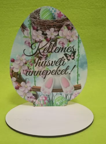  Nyomtatott fa  Talpas Tojás ,Hintázó nyuszi Kellemes húsvéti ünnepeket!	1 szett	12x16cm, talp 13x10 