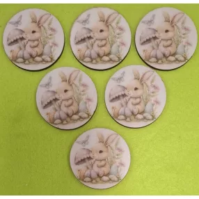 Nyomtatott fa Kör Nyuszi gombával	6db/csomag	5cm  