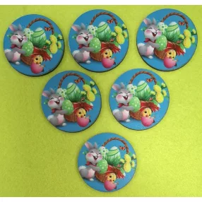 Nyomtatott fa Kör nyuszi tojás kosárral 	6db/csomag	5cm 