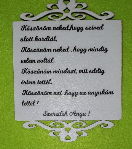  Nyomtatott fa Köszönöm Anyu  felirattal	1db	11x15cm  