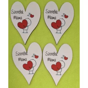   Nyomtatott Fa   Francia szív Szeretlek Mama felirattal 	4db/csomag	8,5x6cm 