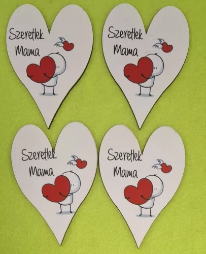 Nyomtatott Fa   Francia szív Szeretlek Mama felirattal 	4db/csomag	8,5x6cm 