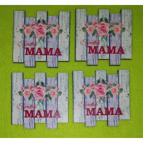   Nyomtatott Fa   Négyzet formára vágva deszkás háttérrel l Szeretlek MAMA felirattal 	4db/csomag	7x7cm 