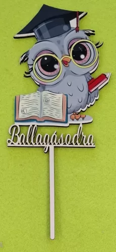 Nyomtatott fa Beszúrós Bagoly könyvel ,piros ceruzával Ballagásodra felirattal	1db/csomag	8x18cm  