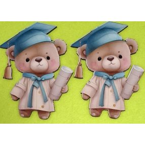  Nyomtatott fa Ballagó maci	2db/ csomag 	8x10,5cm  