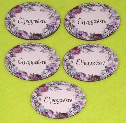Nyomtatott ,fa alapú HDF(nem tömörfa)    Oválist tábla eljegyzésre felirattal 	5db/csomag	6x4cm  