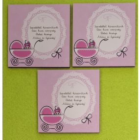    Nyomtatott fa  tábla Rózsaszín baba köszöntő	3db/ csomag 	7x7cm  