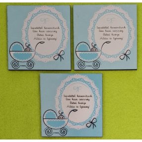    Nyomtatott fa  tábla Kék baba köszöntő	3db/ csomag 	7x7cm  