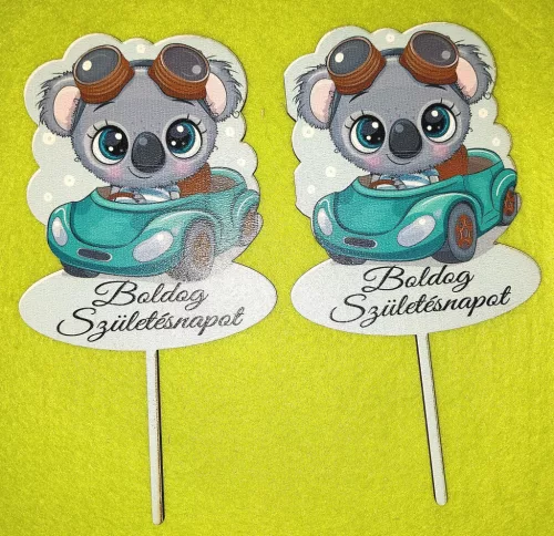 Nyomtatott ,fa alapú HDF(nem tömörfa)       Beszúrós Mosó medvés  autóval  egér Boldog Születésnapot	2db/csomag	8x15cm 