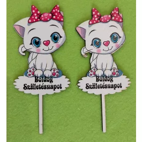   Nyomtatott ,fa alapú HDF(nem tömörfa)        Beszúrós Fehér cica Boldog Születésnapot	2db/ csomag 	6x14cm 