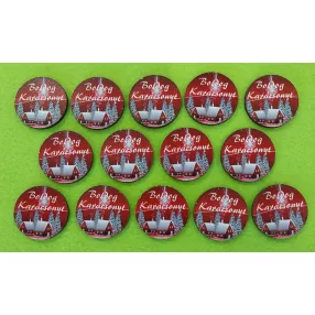   Nyomtatott Fa Kicsi  Piros háttérrel  Boldog karácsonyt felirattal 	14db/csomag	3cm 