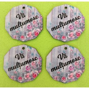    Nyomtatott Fa  Tábla  Vă multumesc Felirattal	4db/csomag	6,5cm 