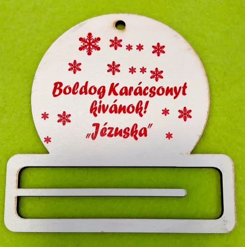 Nyomtatott  fa   Pénz átadó karácsonyfa dísz  Boldog Karácsonyt felirattal 	1db	10x10cm 