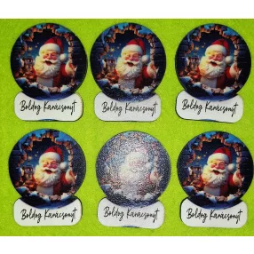   Nyomtatott  fa   Télapós  Boldog Karácsonyt felirattal 	6db/csomag	4x5cm 