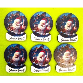   Nyomtatott  fa   Télapós  Craciun Fericit  felirattal 	6db/csomag	4x5cm 