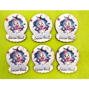   Nyomtatott  fa   Hóemberes  Craciun Fericit  felirattal 	6db/csomag	4,5x5,5cm 