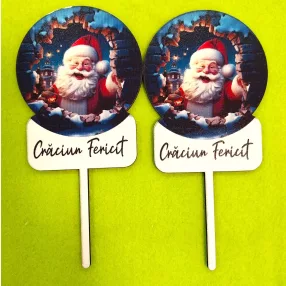   Nyomtatott  fa   beszúrós dísz Télapós   Craciun Fericit felirattal 	2db/csomag	8x15cm 
