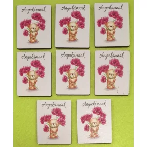   Nyomtatott fa Maci virágcsokorral Anyukámnak  felirattal	8db/csomag	5x4cm