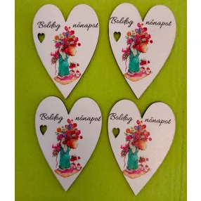   Nyomtatott Fa   Kis fiú virágcsokorral  Boldog Nőnapot  felirattal 	 4db!csomag	6x8,5cm 
