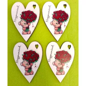   Nyomtatott Fa   Barna mackó virágcsokorral  Nagymamának   felirattal 	 4db!csomag	6x8,5cm 