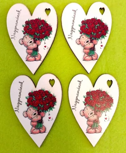 Nyomtatott Fa   Barna mackó virágcsokorral  Nagymamának   felirattal 	 4db!csomag	6x8,5cm 