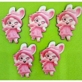   Nyomtatott Fa   Rózsaszín kacssintós nyuszkó	5db/csomag	4,5x7cm 