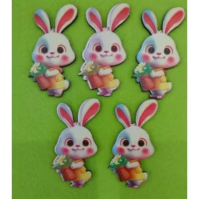   Nyomtatott Fa   Sárga virággal  nyuszkó	5db/csomag	4 x7cm 