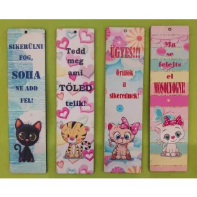   Nyomtatott fa alapú HDF(nem tömörfa) alapú HDF lemez (nem tömör fa)  Cicás könyvjelző mix 	4db/csomag	5,x19cm 