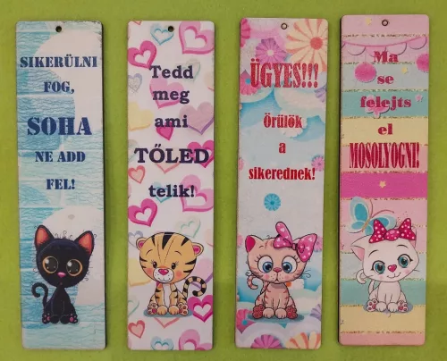 Nyomtatott fa alapú HDF(nem tömörfa) alapú HDF lemez (nem tömör fa)  Cicás könyvjelző mix 	4db/csomag	5,x19cm 
