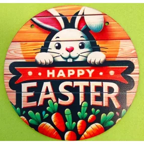   Nyomtatott Fa Kopogtató alap Kör  Deszkás hátteres Happy easter felirattal     	1db/csomag	19cm 