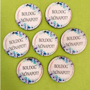   Nyomtatott Fa  Kék kör lap   Boldog nőnapot felirattal	7db/csomag	5cm 