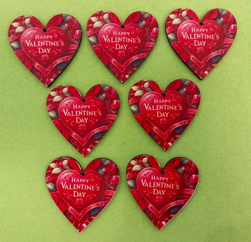 Nyomtatott Fa  5cm Valentin szív	7db/csomag	