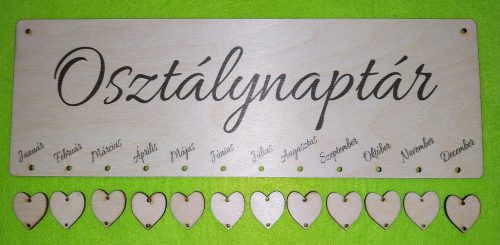 Nyomtatott Fa  Naptár tábla Osztálynaptár felirattal 12db táblával 	1szett	35x12cm 