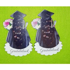   Nyomtatott Fa  Ballagó lány háttal Gratulálunk  felirattal	2db/csomag	6,5x10cm 