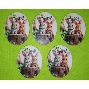   Nyomtatott Fa  Nyuszkó pár Húsvét felirattal	5db/csomag	5x6,5cm 