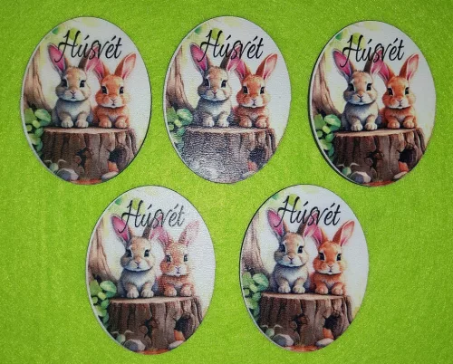 Nyomtatott Fa  Nyuszkó pár Húsvét felirattal	5db/csomag	5x6,5cm 