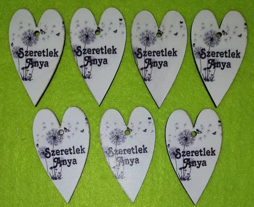 Nyomtatott fa   Szív pitypangos Szeretlek anya felirattal	7db/csomag	6x3,5cm 