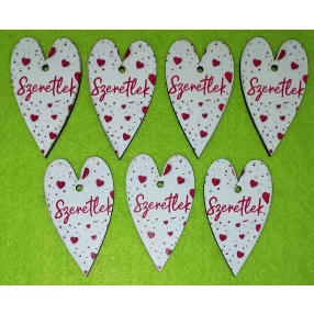   Nyomtatott fa   Szív piros szíves Szeretlek  felirattal	7db/csomag	6x3,5cm 